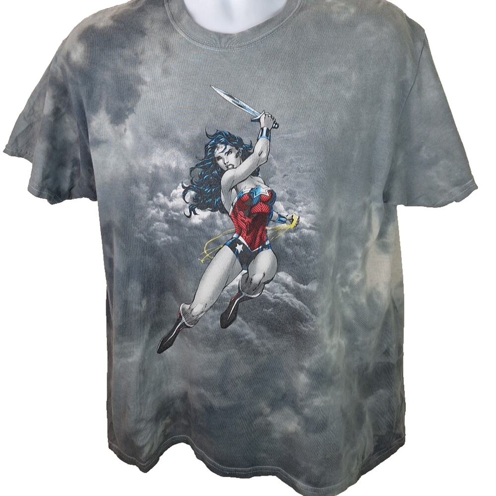 Wonder Woman Comics Graphic T-shirt Black Grey Tie Dye Size Large